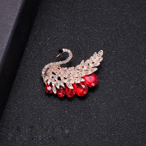 Zinek Brož, Labuť, á, pro ženy & s drahokamu, 49x39mm, Prodáno By PC