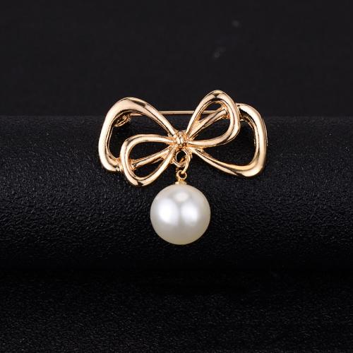 Sinc Alloy Dealg, le Pearl Plaisteacha, Bowknot, dath an óir plated, jewelry faisin & do bhean, 32x28mm, Díolta De réir PC