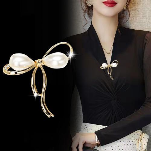 lega in zinco spilla, with perla in plastica, Nodo di Cravatta, placcato color oro, per la donna & con strass, 32mm, Venduto da PC