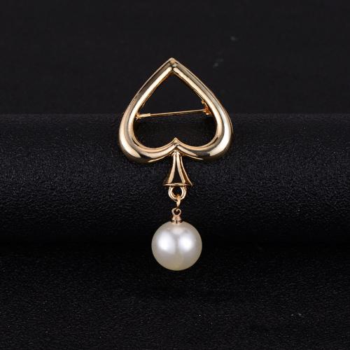 lega in zinco spilla, with perla in plastica, Cuore, placcato color oro, per la donna & cavo, 26x50mm, Venduto da PC