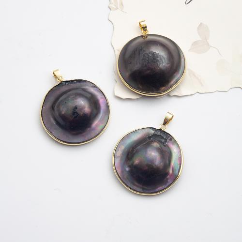 Freshwater Pearl Pendant with Alloy & Black Shell Round gold color plated fashion jewelry black Sold By PC