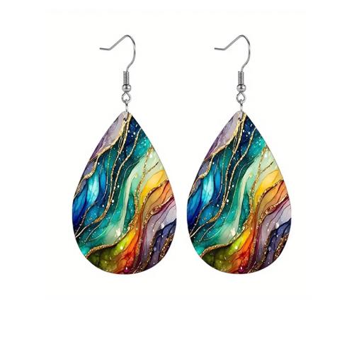 PU Leather Drop Earring with Zinc Alloy multi-colored fashion jewelry & for woman & double-sided printing Teardrop Sold By Pair