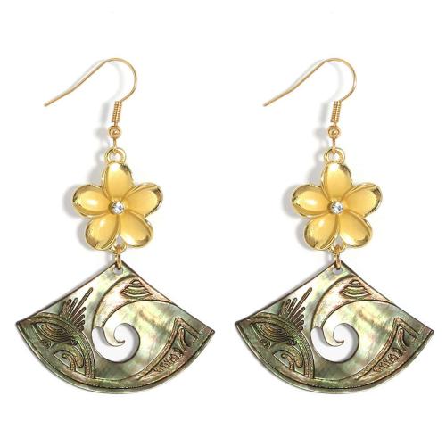 Black Shell Drop Earring with Zinc Alloy Carved for woman & with rhinestone & hollow Sold By Pair