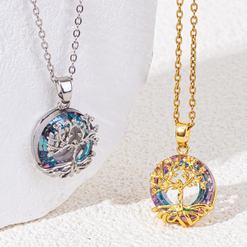 Acier inoxydable 304 collier, avec verre & laiton, avec 5cm chaînes de rallonge, Placage, bijoux de mode & pour femme & creux, plus de couleurs à choisir, Pendant:1.4cm, Longueur 40 cm, Vendu par PC