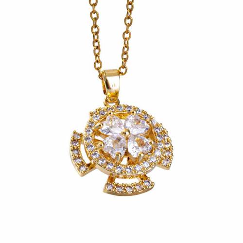 laiton collier, avec 5cm chaînes de rallonge, bijoux de mode & pavé de micro zircon & pour femme, doré, Pendant:1.7cm, Longueur 40 cm, Vendu par PC