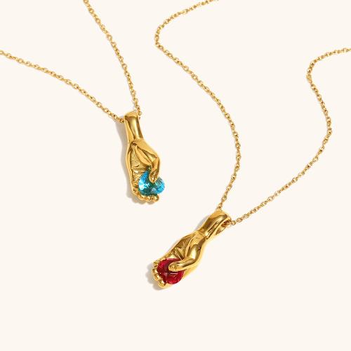 304 Stainless Steel Necklace with Cubic Zirconia 18K gold plated fashion jewelry & for woman Sold By PC