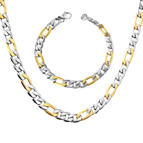 Fashion Stainless Steel Jewelry Sets bracelet & necklace 304 Stainless Steel plated 2 pieces & Unisex Sold By Set