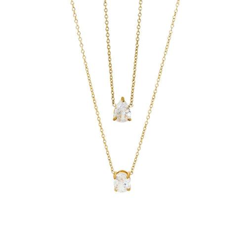 304 Stainless Steel Necklace with Cubic Zirconia 18K gold plated fashion jewelry & for woman & waterproof Sold By Set