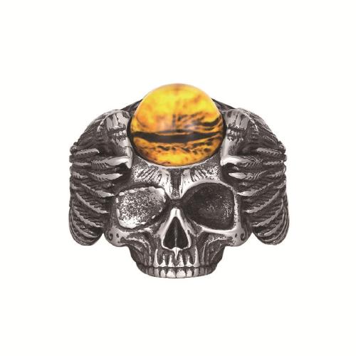 304 rostfritt stål Finger Ring, med Harts, Skull, olika storlek för val & för människan & svärta, ursprungliga färgen, Storlek:7-13, Säljs av PC