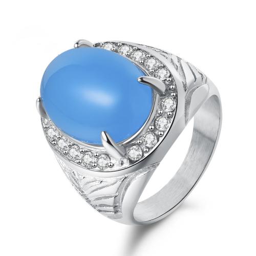 304 roestvrij staal Finger Ring, met Sapphire, verschillende grootte voor keus & voor de mens & met strass, oorspronkelijke kleur, Maat:7-13, Verkocht door PC