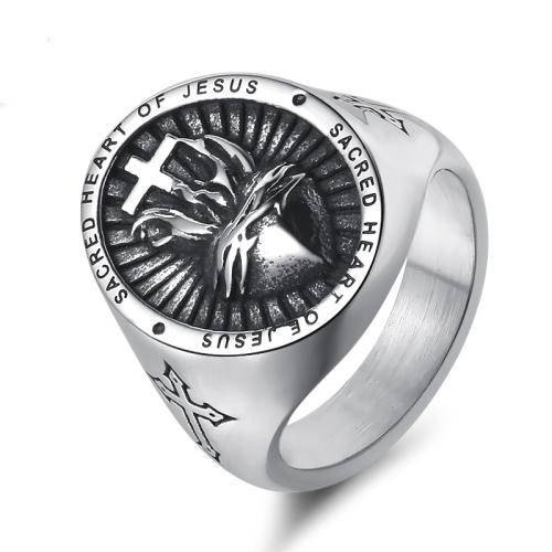 304 Stainless Steel Finger Ring Cross & for man & blacken original color US Ring Sold By PC