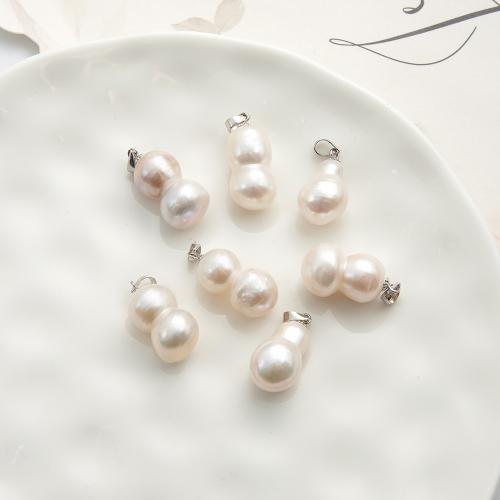 Freshwater Pearl Vedhæng, Ferskvandsperle, med Legering, Calabash, guldfarve belagt, mode smykker, hvid, 16x18mm, Solgt af PC