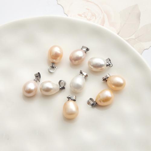 Freshwater Pearl Vedhæng, Ferskvandsperle, med Legering, Teardrop, guldfarve belagt, mode smykker, flere farver til valg, 11x10mm, Solgt af PC
