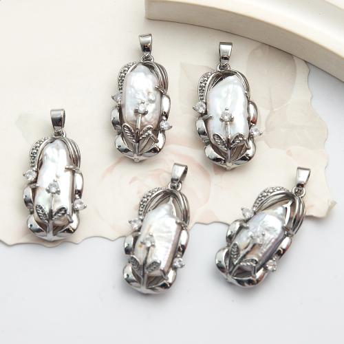 Freshwater Pearl Pendants with Alloy Baroque gold color plated fashion jewelry & with rhinestone Sold By PC