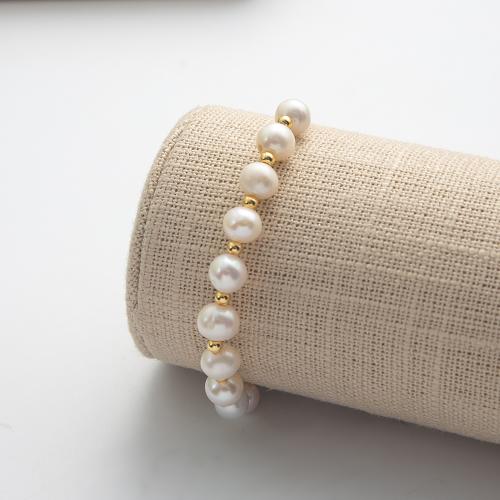 Pearl Fionnuisce Bracelet, le Alloy, Babhta, dath an óir plated, jewelry faisin, bán, Trastomhas Istigh:Thart 55mm, Díolta De réir PC