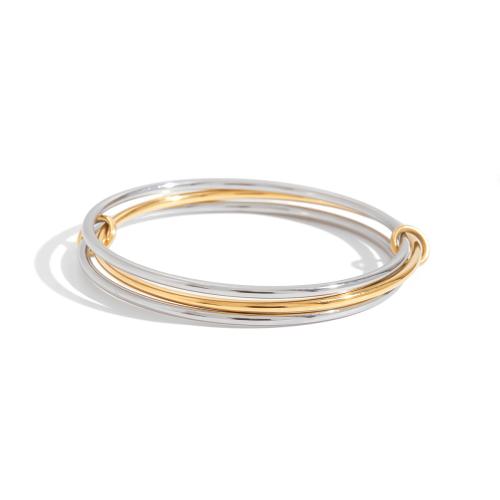 304 roestvrij staal Bangle, plated, drie lagen & voor vrouw & two tone, Verkocht door PC