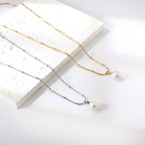 Natural Freshwater Pearl Necklace 304 Stainless Steel with Freshwater Pearl plated fashion jewelry & for woman Sold By PC