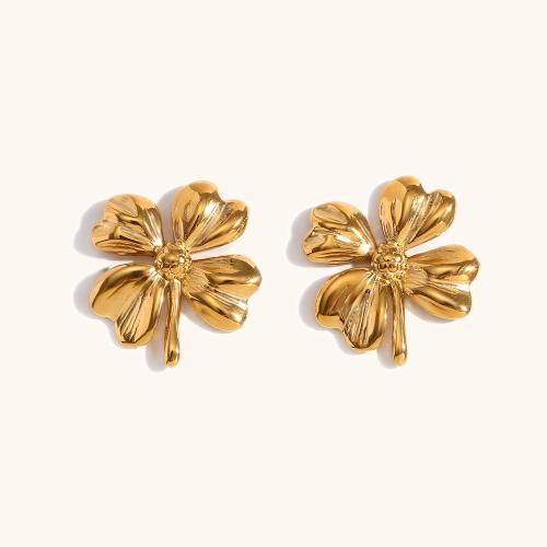 Stainless Steel Stud Earrings 304 Stainless Steel Flower 18K gold plated fashion jewelry & for woman Sold By Pair