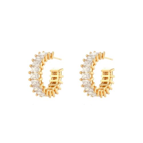 Stainless Steel Stud Earrings 316L Stainless Steel with Cubic Zirconia 18K gold plated fashion jewelry & for woman Sold By Pair
