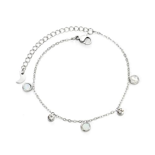Stainless Steel Jewelry Bracelet 304 Stainless Steel with White Shell plated fashion jewelry & for woman & with rhinestone original color Sold By PC