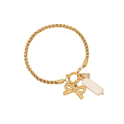 Jewelry Cruach dhosmálta Bracelet, 304 Cruach dhosmálta, le Pearl Plaisteacha, plátáilte, stíleanna éagsúla do rogha & do bhean & le rhinestone, órga, Díolta De réir PC