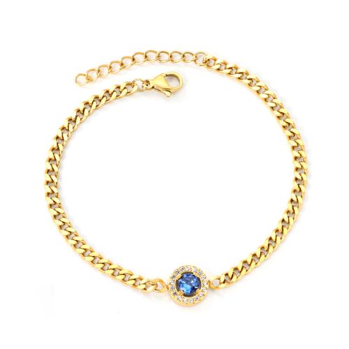 Jewelry Cruach dhosmálta Bracelet, 304 Cruach dhosmálta, le Ciúbach Zirconia, dath an óir plated, jewelry faisin & do bhean & le rhinestone, Díolta De réir PC