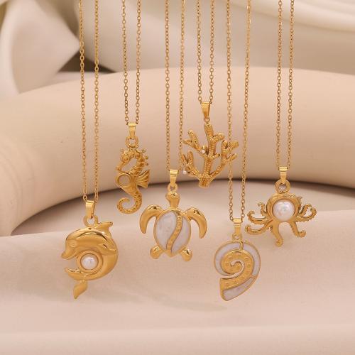 Roestvrij staal halskettingen, 304 roestvrij staal, met Plastic Pearl, plated, mode sieraden & verschillende stijlen voor de keuze & voor vrouw, gouden, Verkocht door PC