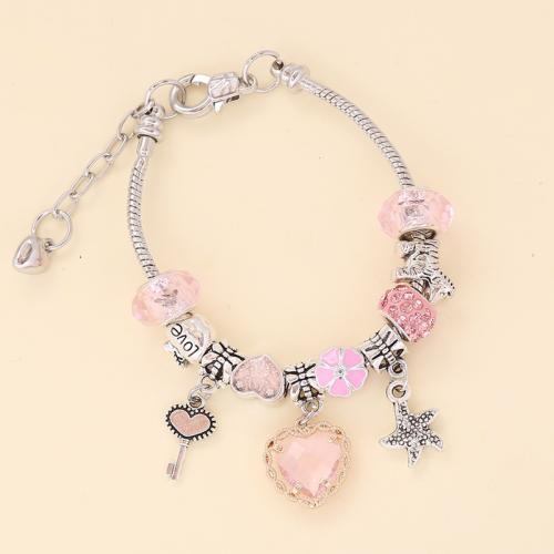 European Bracelet, Sinc Alloy, le Gloine, le 4cm slabhra extender, plátáilte, jewelry faisin & do bhean, dathanna níos mó le haghaidh rogha, Fad 19 cm, Díolta De réir PC