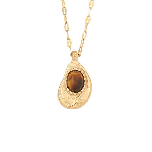 Gemstone Jewelry karoliai, 304 Nerūdijantis plienas, su Natūralus akmuo, padengtą, Bižuterijos & įvairios medžiagos pasirinkimas & moters, aukso, Pardavė PC