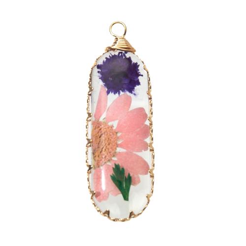 Brass Pendant with Dried Flower & Resin plated DIY & epoxy gel nickel lead & cadmium free Sold By PC