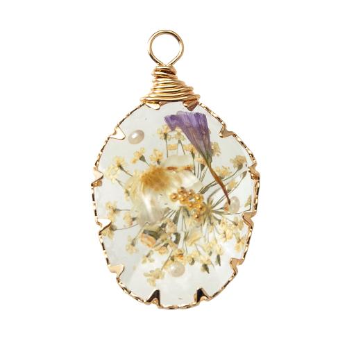 Brass Pendant with Dried Flower & Resin plated DIY & epoxy gel nickel lead & cadmium free Sold By PC