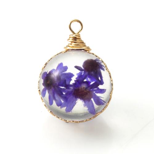 Brass Pendant with Dried Flower & Resin plated DIY & epoxy gel nickel lead & cadmium free Sold By PC