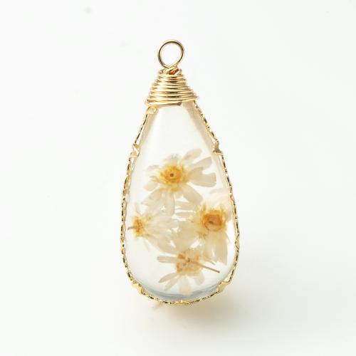 Brass Pendant with Dried Flower & Resin plated DIY & epoxy gel nickel lead & cadmium free Sold By PC