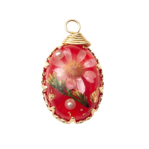 Brass Pendant with Dried Flower & Resin Teardrop plated DIY & epoxy gel nickel lead & cadmium free Sold By PC
