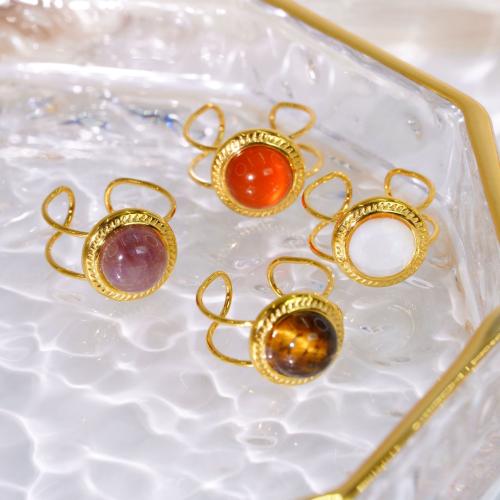 304 Cruach dhosmálta Ring Finger Oscailte, le Gemstone, plátáilte, jewelry faisin, dathanna níos mó le haghaidh rogha, 12mm, Díolta De réir PC