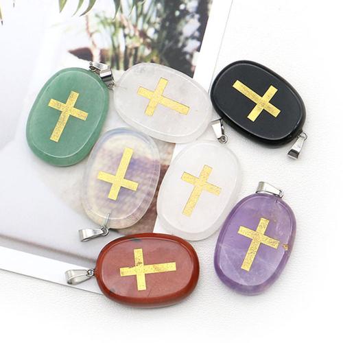 Gemstone Pendants Jewelry with Iron Flat Round DIY Sold By PC
