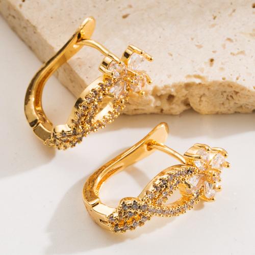 Copar Lever Ar ais Earring, Flower, dath an óir plated, do bhean & le rhinestone, 20x20mm, Díolta De réir Péire