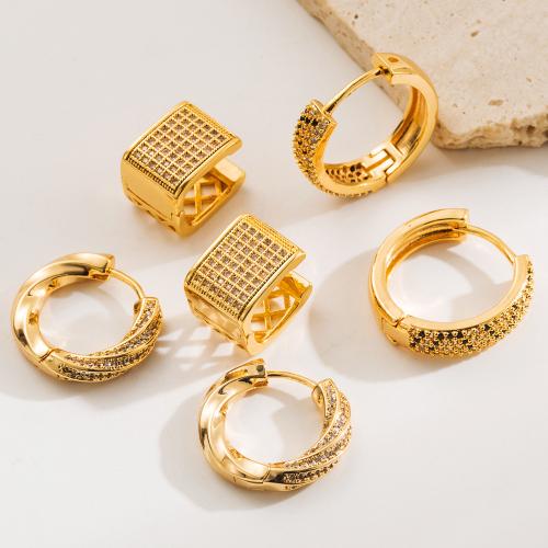 Copper Lever Back Earring gold color plated & for woman & with rhinestone 20mm Sold By Pair