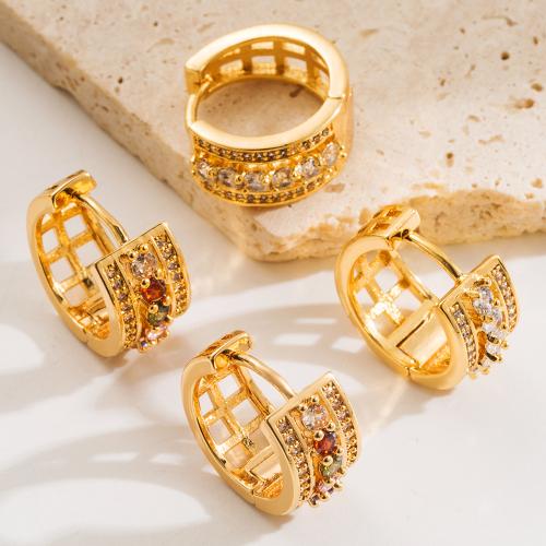 Koper Huggie Hoop Earring, gold plated, voor vrouw & met strass & hol, meer kleuren voor de keuze, 15x15mm, Verkocht door pair