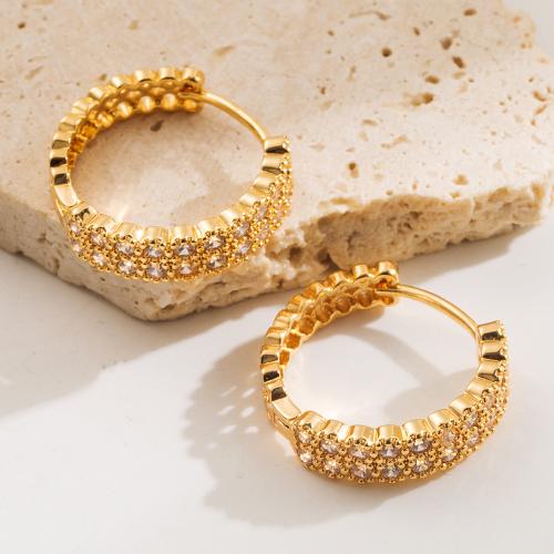 Koper Huggie Hoop Earring, gold plated, verschillende stijlen voor de keuze & voor vrouw & met strass, 20x20mm, Verkocht door pair