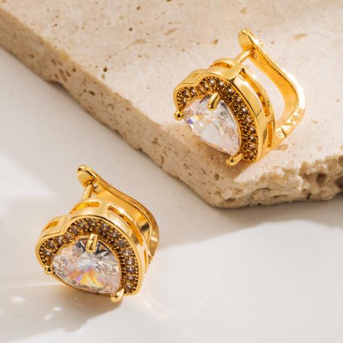 Rame orecchino a sostegno, placcato color oro, stili diversi per la scelta & per la donna & con zirconi cubici, earring length 15-20mm, Venduto da coppia