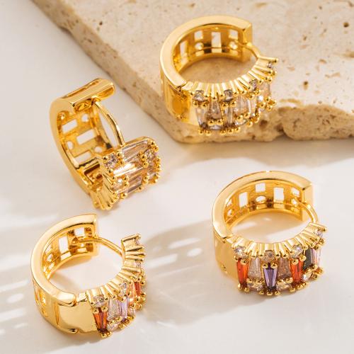 Koper Huggie Hoop Earring, gold plated, voor vrouw & met strass, meer kleuren voor de keuze, 15x15mm, Verkocht door pair