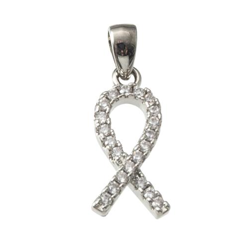 Cubic Zirconia Micro Pave Brass Pendant plated fashion jewelry & with awareness ribbon pattern & micro pave cubic zirconia nickel lead & cadmium free Sold By PC