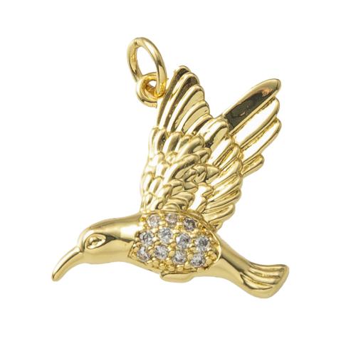 Cubique Pendentif en laiton zircon pavent, oiseau, Placage, bijoux de mode & pavé de micro zircon, doré, protéger l'environnement, sans nickel, plomb et cadmium, 17.85x3.28x21.50mm, Vendu par PC