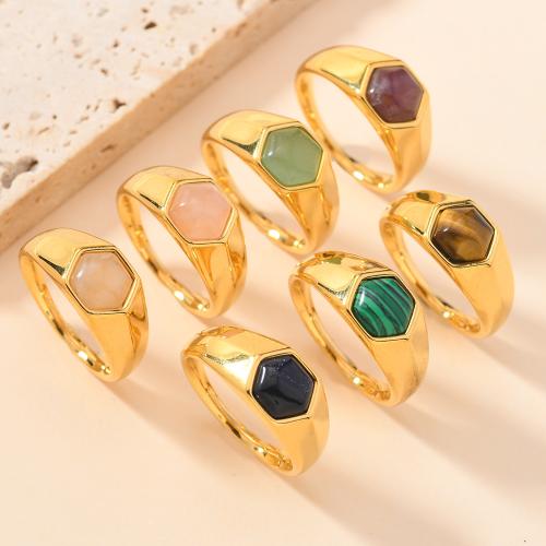 Gemstone Finger Ring, 304 rostfritt stål, med Natursten, guldfärg pläterade, olika material för val & Unisex & olika storlek för val, fler färger för val, Säljs av PC
