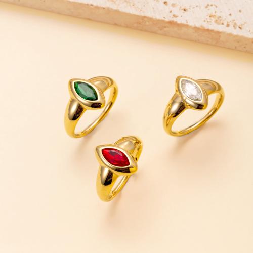 Zirkonia Edelstahl-Finger- Ring, 304 Edelstahl, goldfarben plattiert, verschiedene Größen vorhanden & Micro pave Zirkonia & für Frau, keine, verkauft von PC
