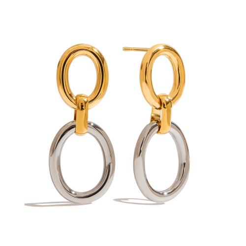 Stainless Steel Drop Earring 304 Stainless Steel plated for woman & two tone & hollow Sold By Pair