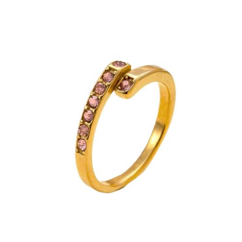 Rhinestone-Edelstahl -Finger-Ring, 304 Edelstahl, goldfarben plattiert, unisex & verschiedene Größen vorhanden & mit Strass, keine, verkauft von PC