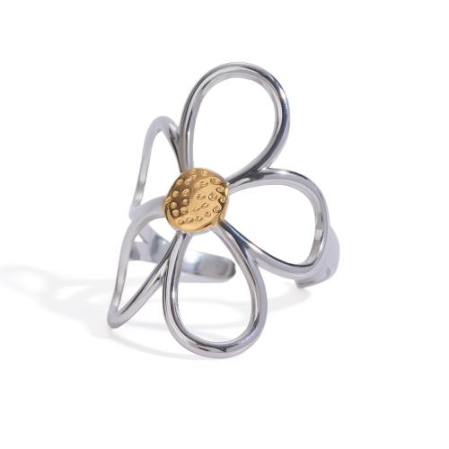 304 rostfritt stål Cuff finger ring, Blomma, plated, mode smycken & för kvinna & ihålig, fler färger för val, Säljs av PC