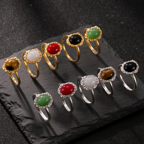Gemstone Finger Ring, Aço inoxidável 304, with Pedra natural, banhado, materiais diferentes para a escolha & unissex & tamanho diferente para a escolha, Mais cores pare escolha, vendido por PC